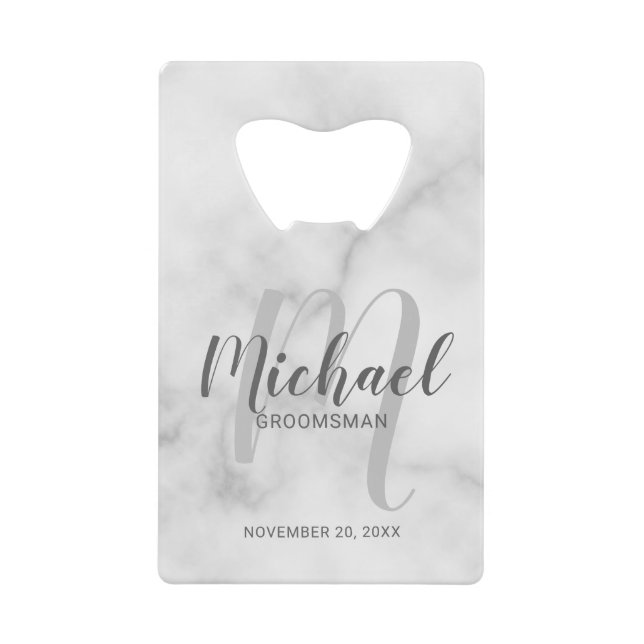 White Marble Modern Script Personalised Groomsmen (Front)