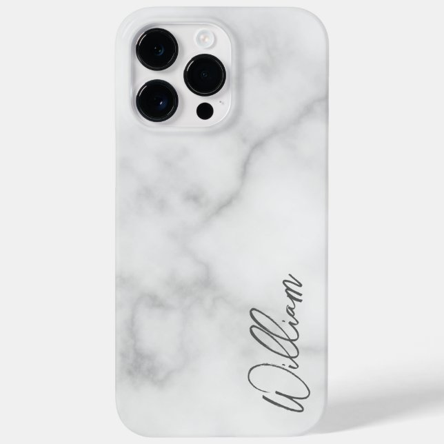 White Marble Modern Script Personalised Name Case-Mate iPhone Case (Back)