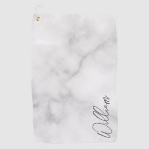 White Marble Modern Script Personalised Name Golf Towel