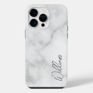 White Marble Modern Script Personalised Name iPhone 14 Pro Max Case