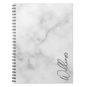 White Marble Modern Script Personalised Name Notebook
