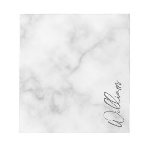 White Marble Modern Script Personalised Name Notepad