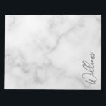 White Marble Modern Script Personalised Name Notepad<br><div class="desc">Modern Minimalist Personalised Name Gifts 
This design features personalised name in grey modern handwriting script font on white marble background.</div>