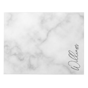 White Marble Modern Script Personalised Name Notepad