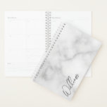 White Marble Modern Script Personalised Name Planner<br><div class="desc">Modern Minimalist Personalised Name Gifts 
This design features personalised name in grey modern handwriting script font on white marble background.</div>