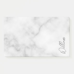 White Marble Modern Script Personalised Name Post-it Notes