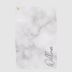 White Marble Modern Script Personalized Name Golf Towel
