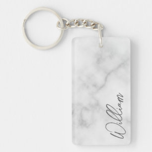 White Marble Modern Script Personalized Name Key Ring