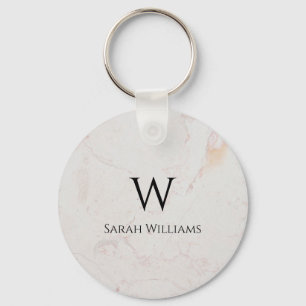 White Marble Monogram Modern Black Name & Initial Key Ring