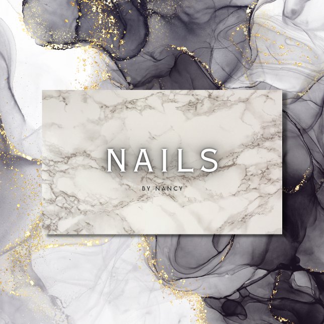 White Marble Nails Business Card (Creator Uploaded)