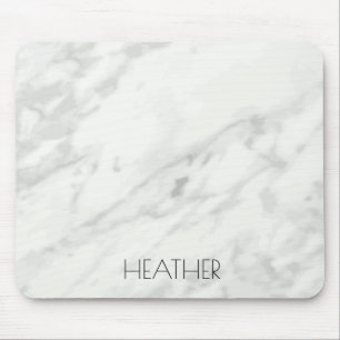 White Marble Name Custom Elegant Mouse Mat