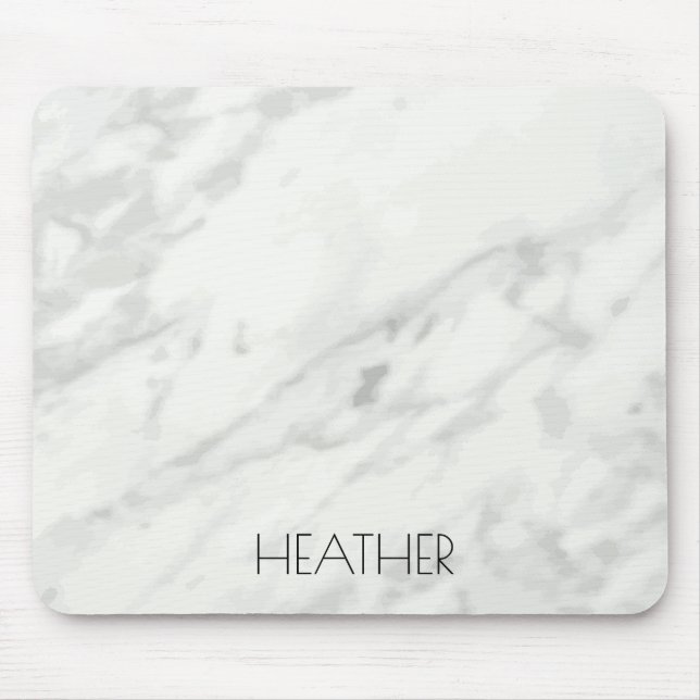 White Marble Name Custom Elegant Mouse Mat (Front)