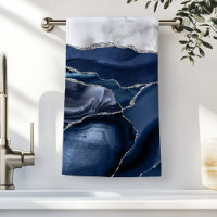 White Marble Navy Blue Agate Silver Glitter