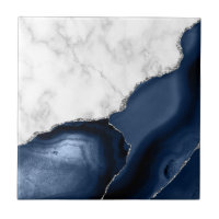 White Marble Navy Blue Agate Silver Glitter