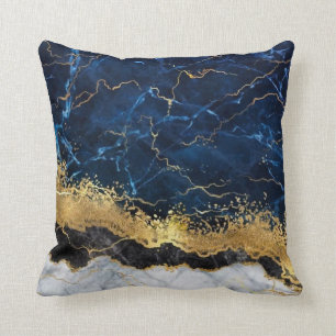 White Marble Navy Blue Gold Agate Cushion