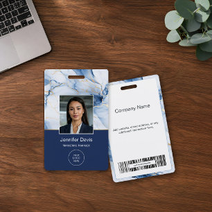 White Marble Navy Blue Gold Custom Name Badge ID Badge