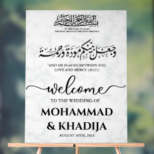 White Marble Nikah Muslim Wedding Welcome Acrylic Sign