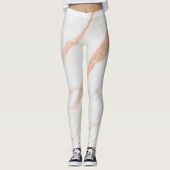 White Marble Pattern with Subtle Accents Leggings (Front)