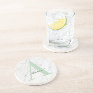 White Marble Personalised Modern Monogram Coaster