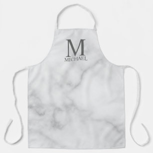White Marble Personalised Monogram and Name Apron