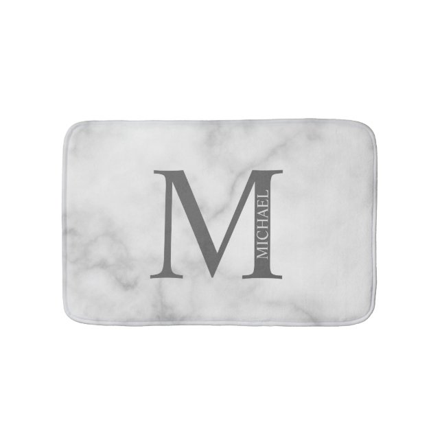 White Marble Personalised Monogram and Name Bath Mat (Front)