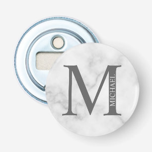 White Marble Personalised Monogram and Name Bottle Opener