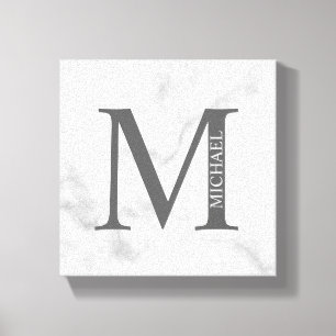 White Marble Personalised Monogram and Name Canvas Print