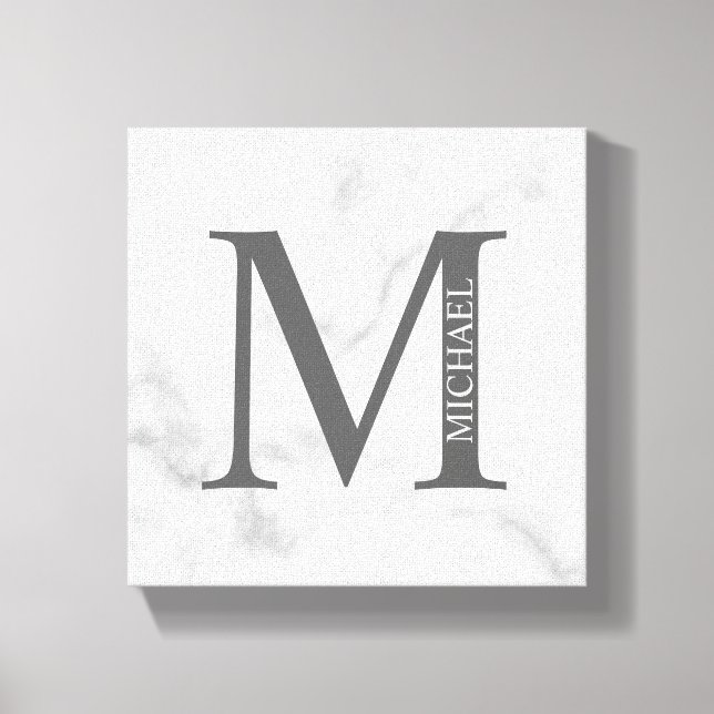 White Marble Personalised Monogram and Name Canvas Print (Front)