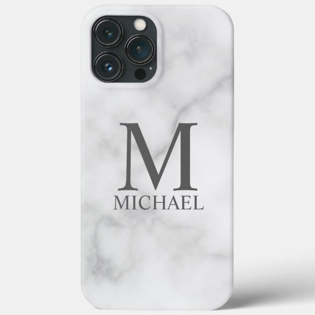White Marble Personalised Monogram and Name  Case-Mate iPhone Case (Back)