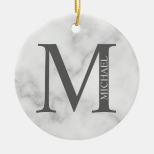 White Marble Personalised Monogram and Name Ceramic Tree Decoration