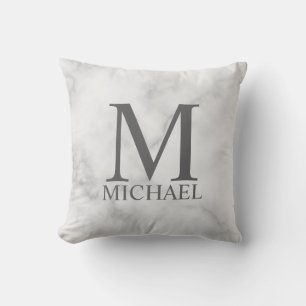 White Marble Personalised Monogram and Name Cushion