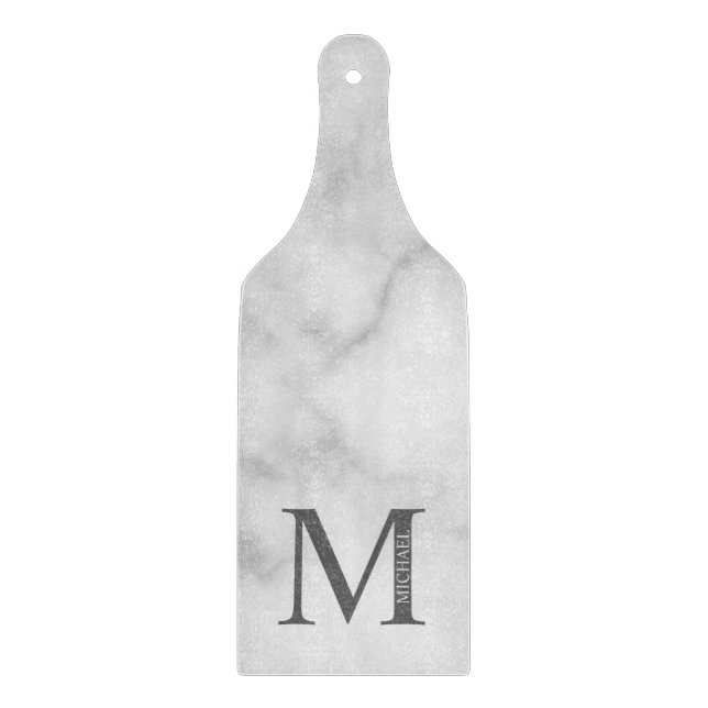 White Marble Personalised Monogram and Name  Cutting Board (Front)