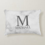 White Marble Personalised Monogram and Name Decorative Cushion<br><div class="desc">Personalised Monogram and Name Gift
features personalised monogram and name in grey classic serif font style on white marble background.

Perfect as holiday gift,  family reunion favours,  housewarming gift,  wedding gift and gift for any special occasions.</div>