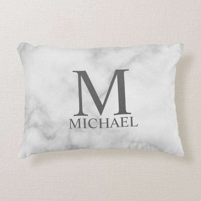 White Marble Personalised Monogram and Name Decorative Cushion (Front)