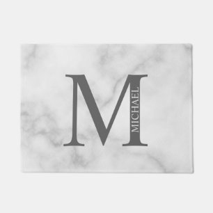 White Marble Personalised Monogram and Name Doormat