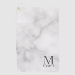 White Marble Personalised Monogram and Name Golf Towel