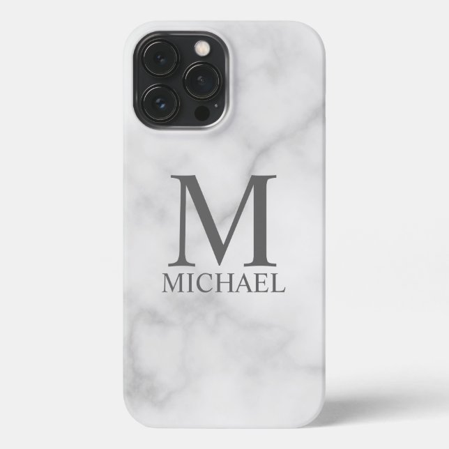 White Marble Personalised Monogram and Name iPhone Case (Back)