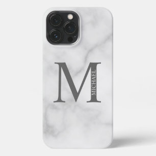 White Marble Personalised Monogram and Name iPhone 13 Pro Max Case