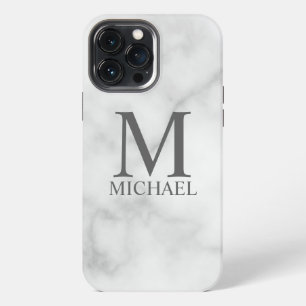 White Marble Personalised Monogram and Name iPhone 13 Pro Max Case