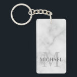 White Marble Personalised Monogram and Name Key Ring<br><div class="desc">Personalised Monogram and Name Gift features personalised name in grey and monogram in light grey as background, in classic serif font style, on white marble background. Perfect as holiday gift, family reunion favours, thank you gift for groomsmen and gift for any special occasions. Please note: The marble details are simulated...</div>