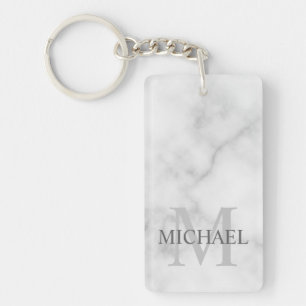 White Marble Personalised Monogram and Name Key Ring