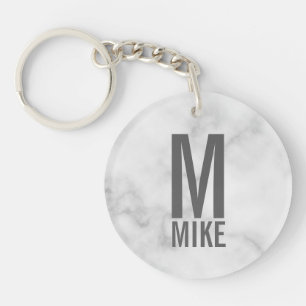 White Marble Personalised Monogram and Name Key Ring