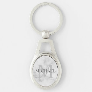White Marble Personalised Monogram and Name Key Ring