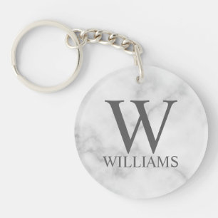 White Marble Personalised Monogram and Name Key Ring