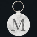 White Marble Personalised Monogram and Name Key Ring<br><div class="desc">Personalised Monogram and Name Gift features personalised monogram and name in classic serif font style. Perfect as father's day gifts for dad, gifts for groomsmen and for any special occasions. Please note: The marble details are simulated in the artwork. No actual marble will be used in the making of this...</div>