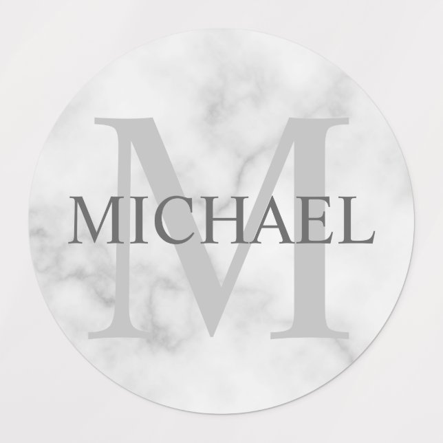 White Marble Personalised Monogram and Name Labels (Design 1)