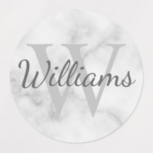 White Marble Personalised Monogram and Name Labels