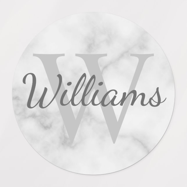 White Marble Personalised Monogram and Name Labels (Design 1)