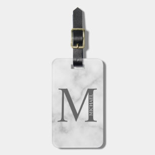 White Marble Personalised Monogram and Name Luggage Tag