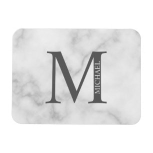 White Marble Personalised Monogram and Name Magnet